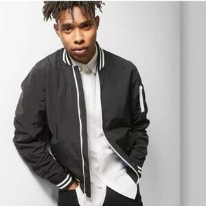 Original Use Bomber Jacket Mens M‎ Full Zip Contract Collar Hipster Black Y2K